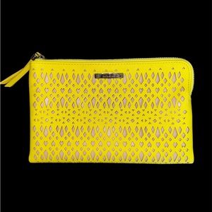 Stella & Dot Double Clutch Perforated Bag Purse Yellow/Citrine NWOT